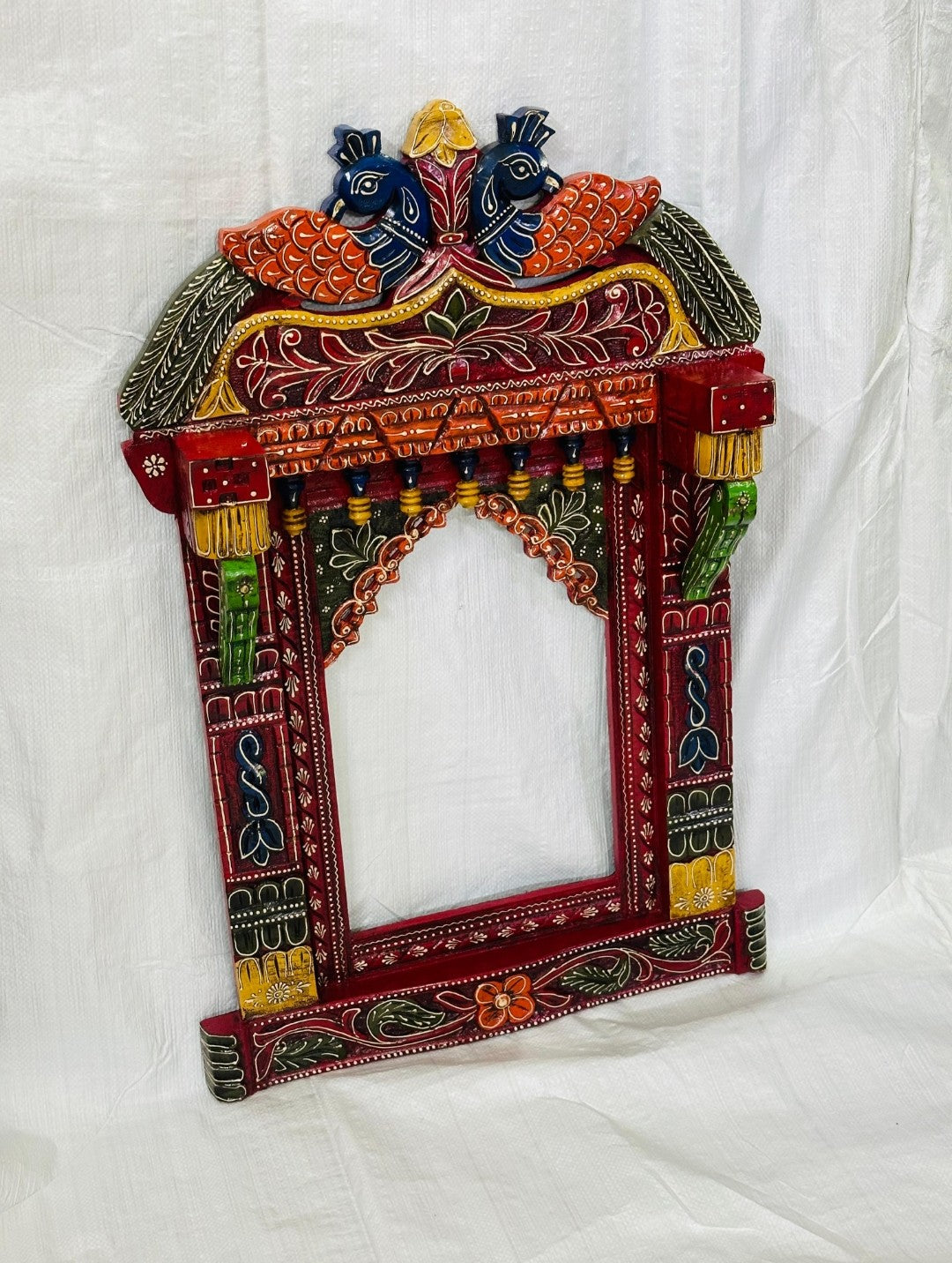 Hand-Painted Wooden Wall Frame – Traditional Indian Peacock Design