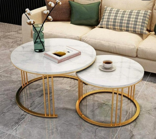 Nesting Coffee Table Set | Marble Top with Gold Metal Base