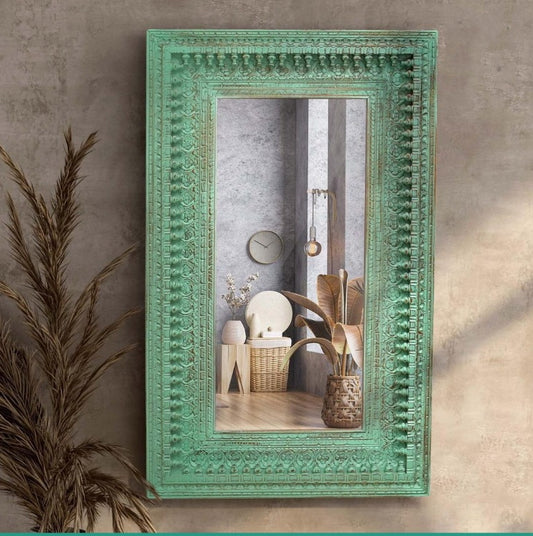 Rustic Green Wooden Carved Frame
