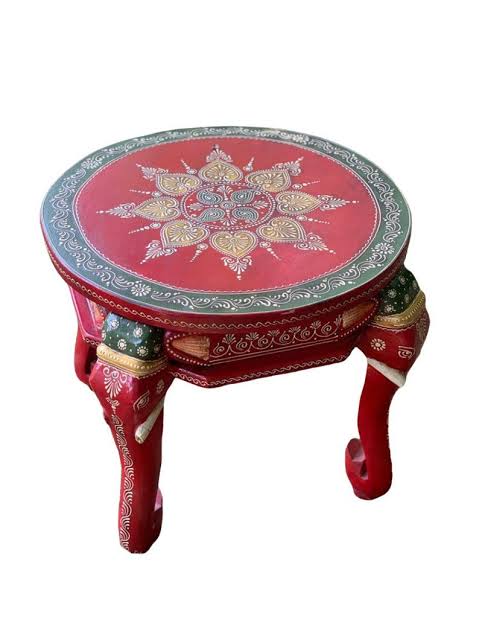 Hand-Painted Wooden Elephant Table | Ethnic Indian Side Table